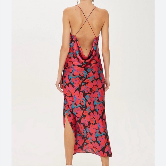 TOPSHOP Floral Vibrant Spaghetti Strap Cocktail on the Bias Maxi Dress sz 8 EUC - Picture 2 of 15